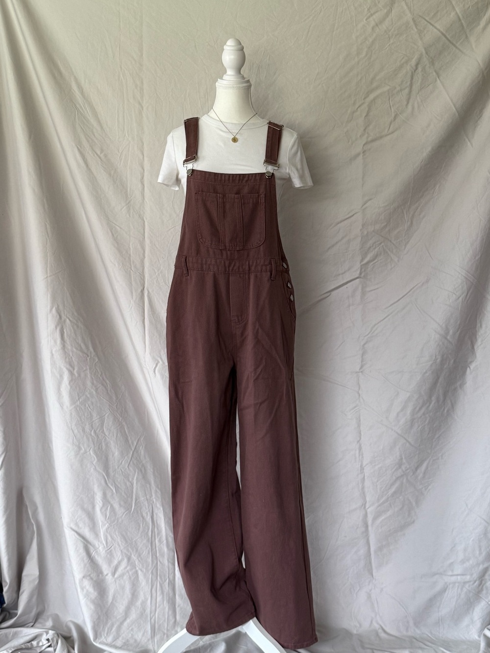 Dusty Rose Brown Wide Leg Overalls - Picture 2 of 9